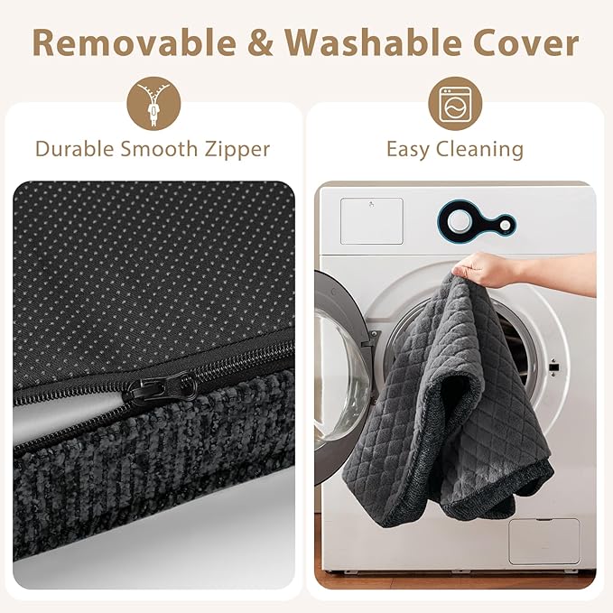 JOEJOY XL Dog Beds Large Sized Dog, Orthopedic Big Dogs Crate Bed with Washable Removable Cover, Extra Thick Egg Memory Foam Pet Beds, Grey, 41"x27"