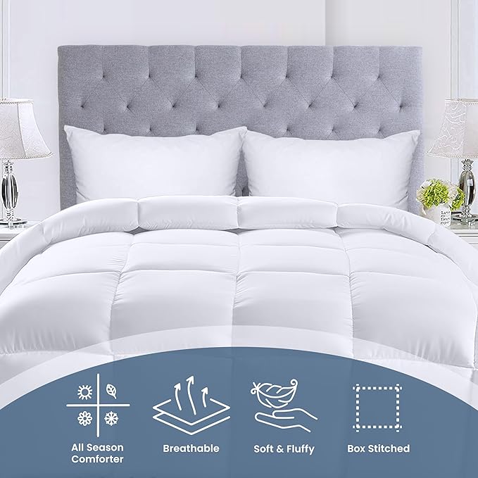 Utopia Bedding Comforters King Size, All Season Duvet Insert, Down Alternative Box Stitched Bed Comforter with Corner Tabs, Machine Washable (White, Pack of 3)