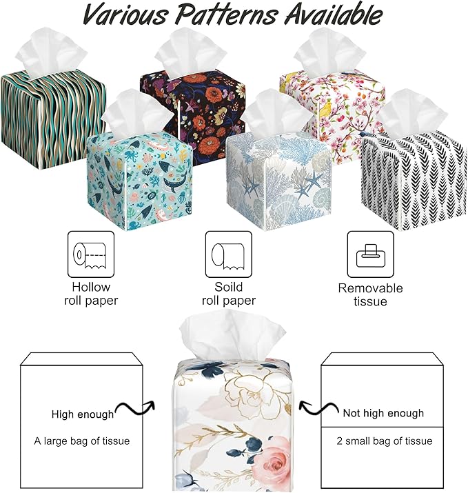 Watercolor Wildflowers Tissue Box Holder,Cube Tissue Box Cover Holder,Leather Facial Paper Organizer Dispenser Home for Bedroom Night Stands,Kitchen,Office and Car,5.2"×5.2"×5.2"