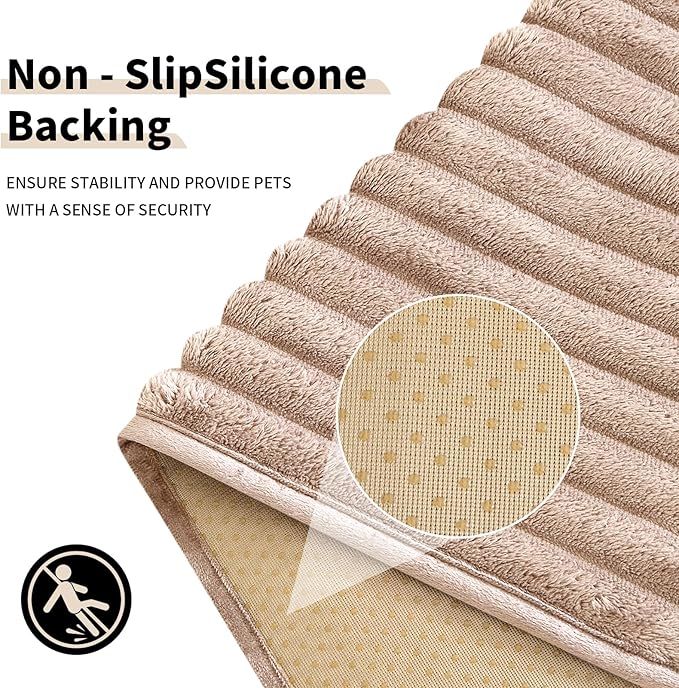 Dog Crate Mat, 2 Pack 18"×24" Flannel Washable Pet Mat for Dogs and Cats, Non-Slip Pet Pad for Kennel Training, Absorbs Urine and Waterproof Pad for Sofa Bed Crate Kennel Car Seat Floor（Khaki）