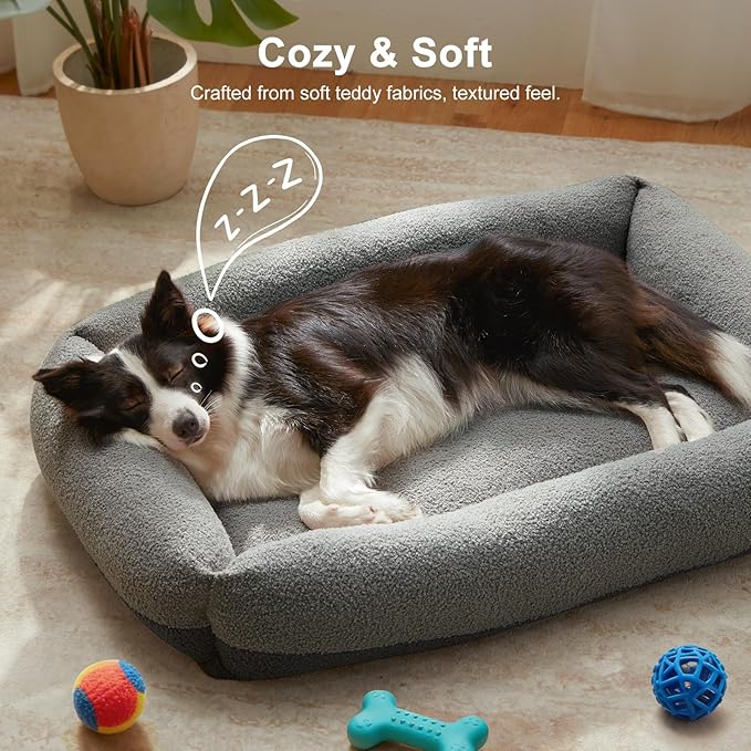 FURTIME Washable Dog Bed Large Sized Dogs, Washable Comfy Fluffy Large Dog Bed, Removable Zipper Cover Machine Wash, Soft Orthopedic Bed Durable Pet Cuddler with Anti-Slip Bottom, 36"x27"x8",Dark Grey
