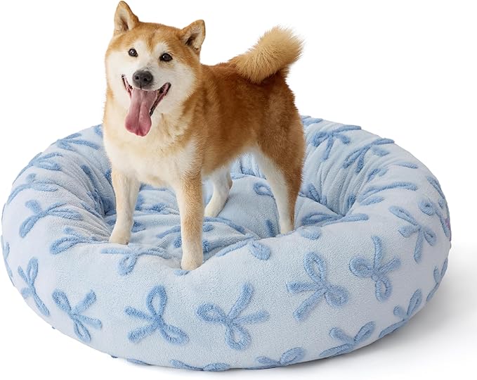 LE SURE Donut Large Dog Bed - Round Cat Beds for Indoor Anti-Anxiety Calming Gift for Pets, Washable Cute Modern Beds with Jacquard Shaggy Plush & Anti Slip Bottom, 36 Inch, Ice Melt