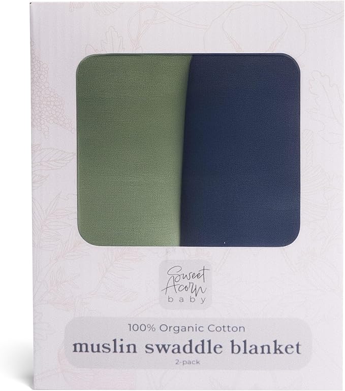 Sweet Acorn Muslin Swaddle Blanket – Soft Cotton Muslin Baby Blanket for Newborns, Infants, and Toddlers, All-Season Comfort Baby Essential - Green, Blue