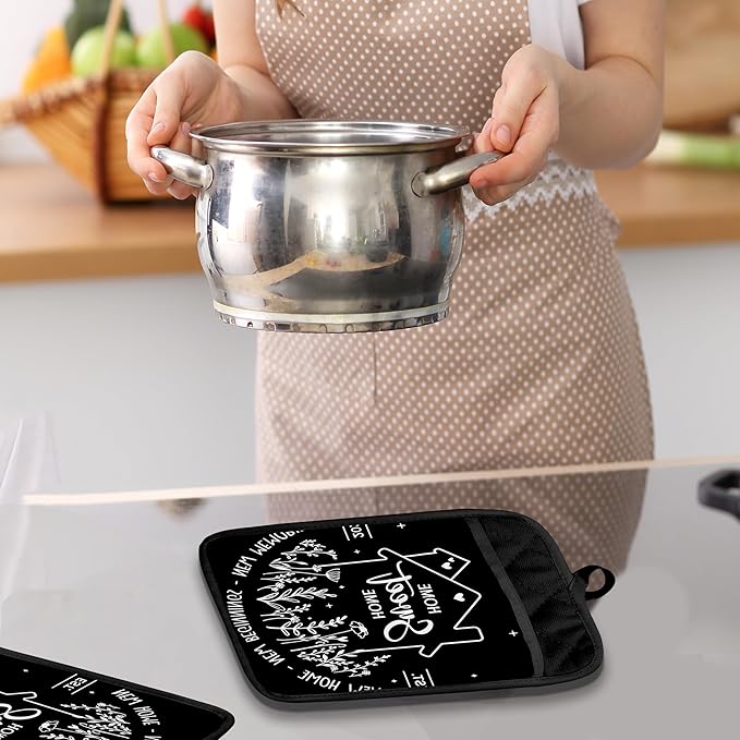 Housewarming Gifts Pot Holders with Pockets, House Warming Gifts Ideas, Home Sweet Home Oven Pot Holders Heat Resistant Oven Mitts Hot Pads for Kitchen Baking Cooking
