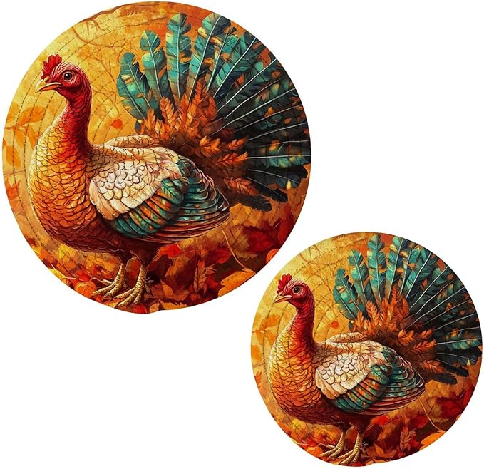 Thanksgiving Turkey and Autumn Leaves Trivets for Hot Dishes Pots and Pans Potholders Woven Trivet Cotton Round Large Pot Holder Decor Heat Resistant Hot Pads Mat for Table Counter Cooking Poth