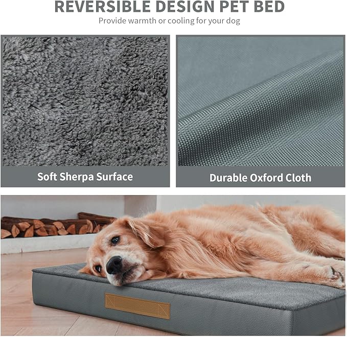 Tail Stories Orthopedic Dog Bed for Large Dogs, Plush Washable Pet Bed for Large Size Dogs with Egg Crate Foam & Removable Oxford Cover, 36x27 Inch, Gray