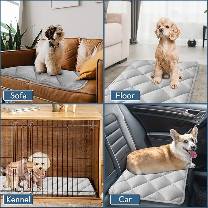 Dog Bed Crate Pad 2 Pack, Soft Dog Crate Mat with Anti-Slip Bottom, Machine Washable Kennel Pad, Fits 24 Inch, Grey