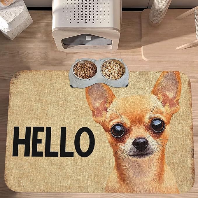 Chihuahua Dog Food Mat for Floors Waterproof,Quick Dry Anti-Slip Dog Bowl Mats for Food and Water,Pet Feeding Mats,Pet Placemat for Messy Drinkers to Protect Floors,Pets Supplies 23.62×15.75in
