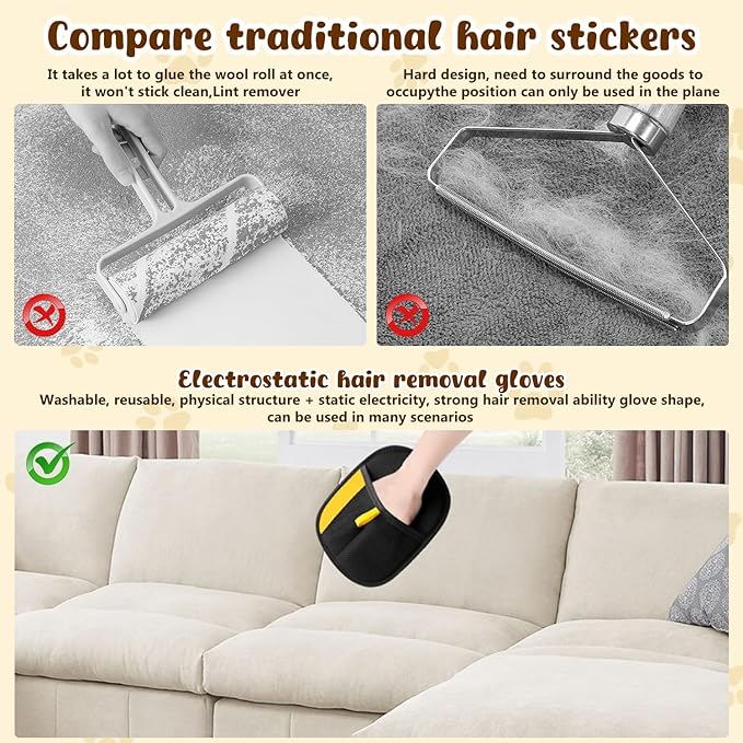 KLIFE Magic Brush Pet Hair, Newly Upgraded Reusable Electrostatic Pet Hair Remover Glove, Cat & Dog Hair Remover for Couch Furniture, Carpet, Curtain, 2Pcs