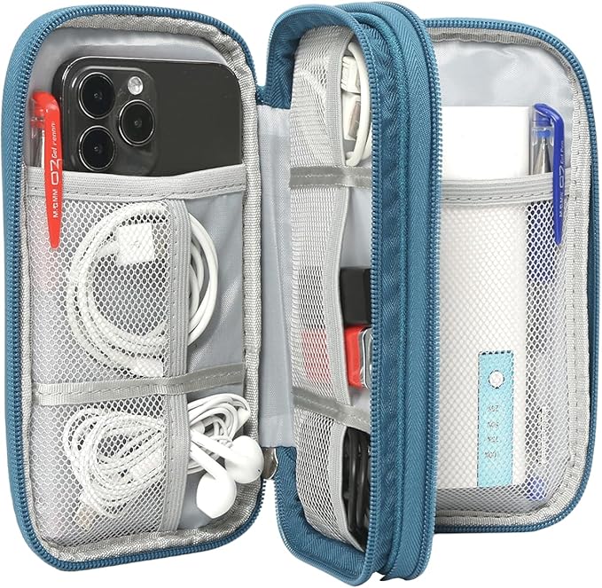 CAAORDKSO Electronics Organizer Pouch, Travel Cable Organizer Bag Waterproof Portable Electronic Accessories Organizer Case for Cable, Cord, Charger, Phone, Power Bank, Earphone (Dark Green, Large)