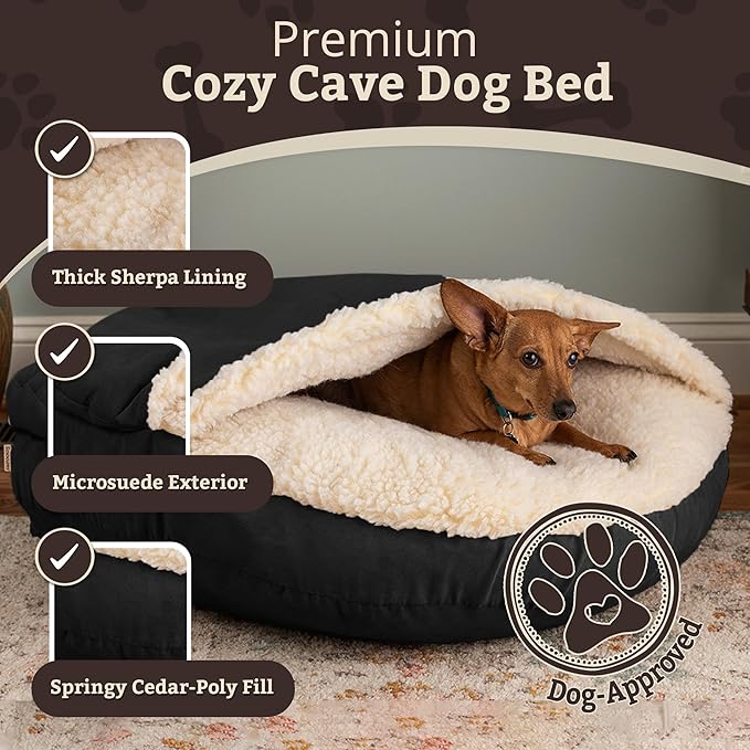Snoozer Luxury Microsuede Cozy Cave Pet Bed, Small,Black