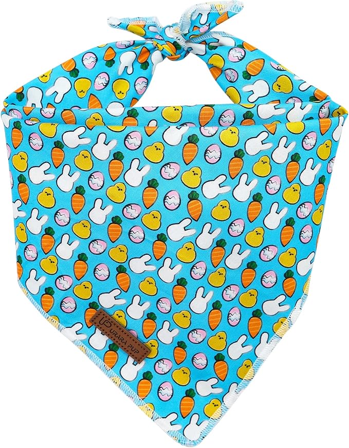 UP URARA PUP Easter Triangle Bid Scarf, Cotton Pet Kerchief for Girl Boy Dogs or Cats, Cute Carrot & Rabbit Dog Bandana, Comfortable Easter Dog Bandana