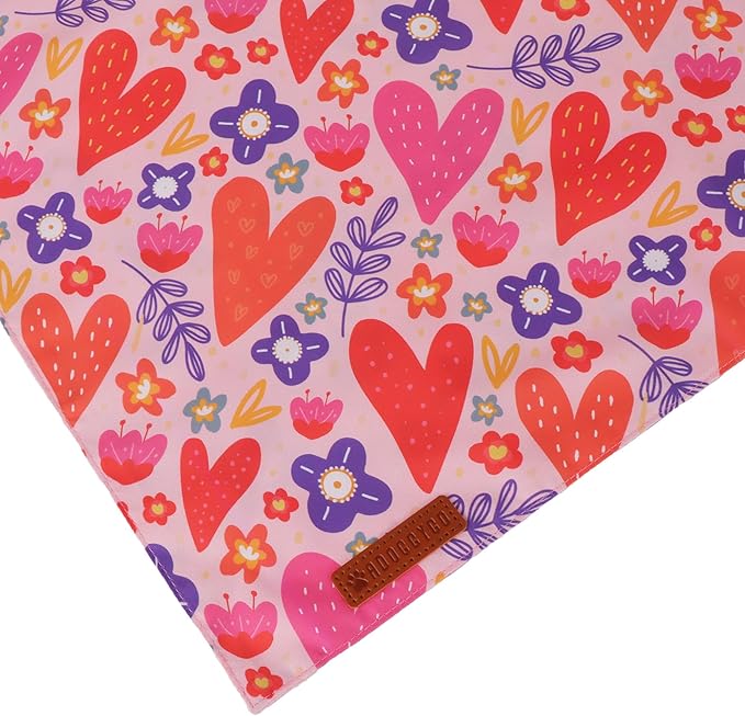 ADOGGYGO Valentines Dog Bandana 2 Pack, Heart and Floral Print Puppy Scarf Bib, Adjustable Fit Red Pink Valentines Bandanas for Small Dogs Pets (Small)