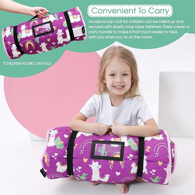 ACRABROS Toddler Nap Mat with Pillow and Blanket, Extra Large Rolled Napping Mats,Slumber Bags for Boys Girls,Kids Sleeping Bag for Daycare, Preschool Travel Camping,Lama