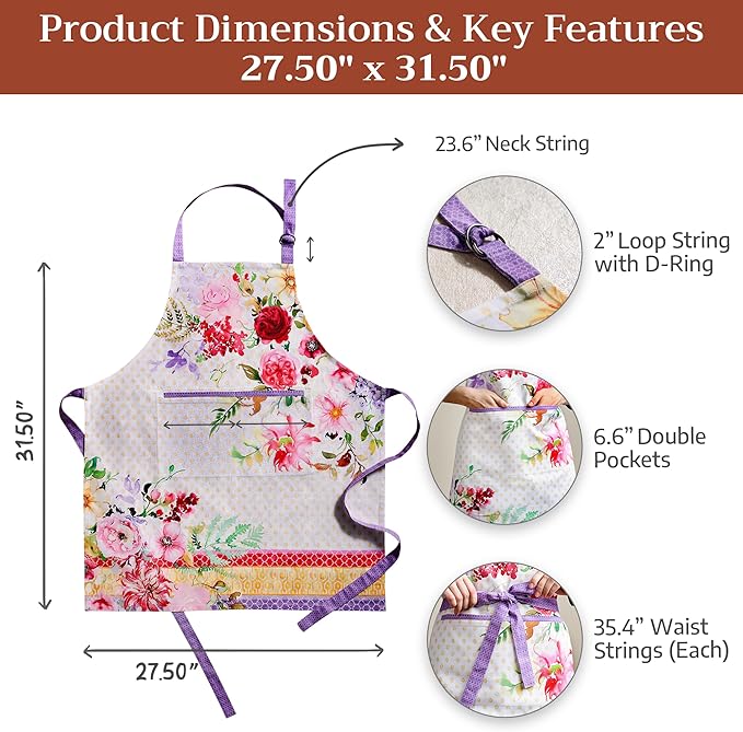 Maison d' Hermine 100% Cotton Apron for women with Pocket Kitchen Chef Apron for Men Cooking Gardening Server Waitress