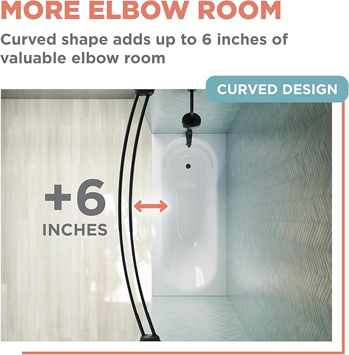 Zenna Home Rustproof Double Curved Shower Curtain Rod, No Drill Tension Mount, 50 to 72 Inches Adjustable Tension Shower Rod for Bathroom, Curves Out for Extra Room, Matte Black