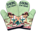 2 Pack Funny Baking Oven Mitts for Women, Baking is My Therapy, Retro Housewife Heat Resistant Mitts, Birthday Gifts for Bake Lovers, Sweet Housewarming Gifts for Hostess Mom Wife Friend