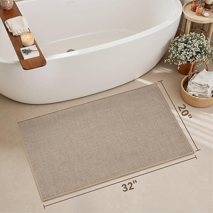 MontVoo Bath Mat Rug-Ultra Thin Non Slip Bath Mats for Bathroom Mat Quick Dry, Rubber Backing Washable Bathroom Rugs Fit Under Door, Absorbent Bath Rugs for Floor,20"x32",Beige