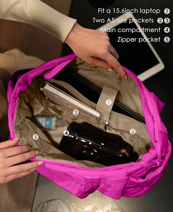 Uselike Tote Bag for Women, Lightweight Puffer Tote Work Bags with Compartments for Travel, Quilted Shoulder Bag with Zipper