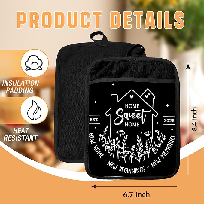 Housewarming Gifts Pot Holders with Pockets, House Warming Gifts Ideas, Home Sweet Home Oven Pot Holders Heat Resistant Oven Mitts Hot Pads for Kitchen Baking Cooking
