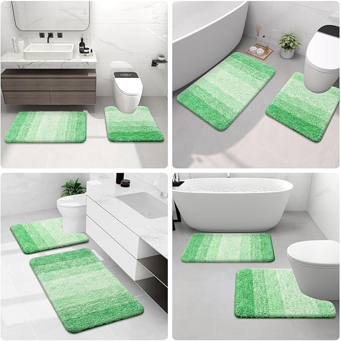 Arotive Microfiber Bathroom Rugs, Shaggy Soft and Absorbent Bath Rug, Non-Slip, Thick Plush Machine Washable Dry Bath Mats for Bathroom, Tub and Shower, 24x16, Green, Rectangular