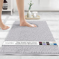 MAYSHINE Plush Shaggy Chenille Bath Mat | Extra Soft, Super Absorbent, Non-Slip Bathroom Rug | Fluffy Microfiber, Area Rug Sets for Bathroom Floor, Kitchen, Living Room | 24"x17" | White