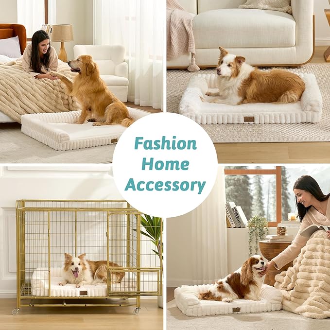 COZY KISS Cute Dog Bed for Small Dogs, Faux Rabbit Fur Orthopedic Foam Dog Bed with Sides, Removable Washable Cover & Waterproof Lining, Comfortable Pet Couch, Cream (30" L x 20" W x 6" Th)