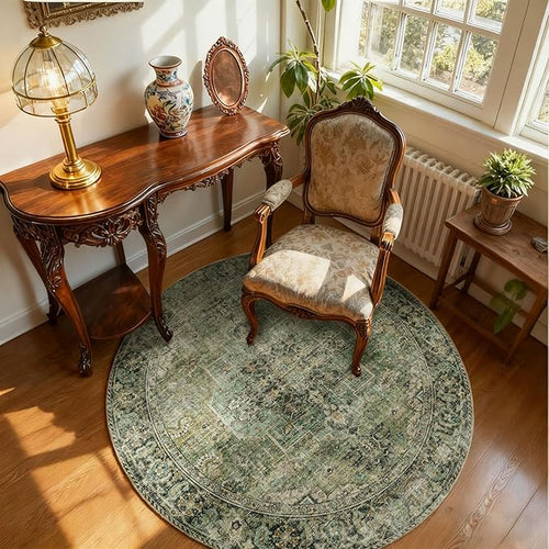 4x4 Round Bedroom Rug Washable: Living Room Rugs Stain Resistant Non Slip Low Pile Soft Small Area Rugs for Bedroom Kitchen Entryway Living Room Bedside Office Dorm Kids Room Entrance