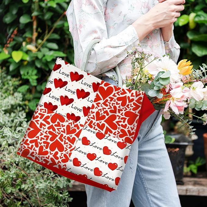 Whaline 20Pcs Valentine's Day Cotton Fabric Bundles Rose Red Pink Heart Love Printed Fat Quarters Quilting Patchwork 9.8 x 9.8Inch Squares Sewing Fabrics for DIY Handmade Crafting Home Party Decor