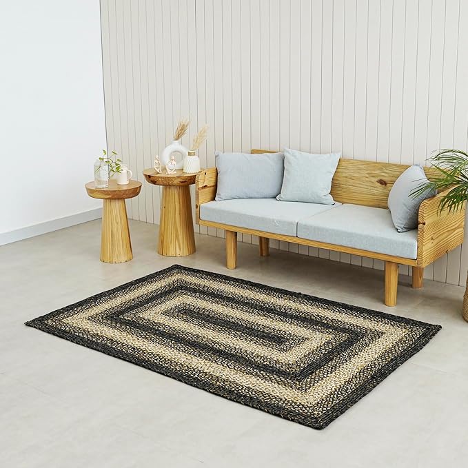 Traditional Jute Braided Runner Rug, Rustic Primitive Country Décor for Kitchen, Entryway, Hallway, Midnight Naturals, 2'X8'