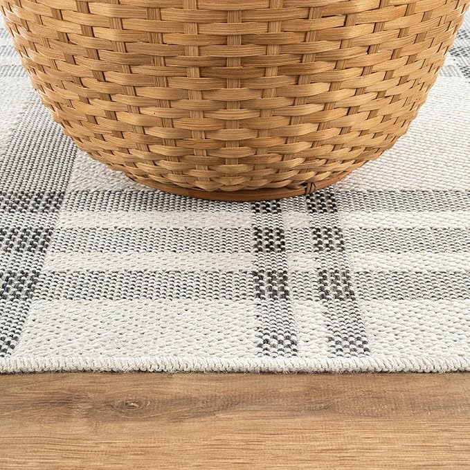 CAMILSON Easy Jute Rug 8x10, Indoor Outdoor Off-White Color Fiber Area Rugs for Entry, Living Room and Bedroom Rug, Checkred Boho Woven Design, Easy-Cleaning, Washable Outside Carpet (8 x 10)
