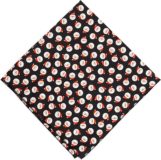 THE WORTHY DOG Classic Tie-On Dog Bandana – Soft Cotton Flannel Square Pet Bandana, Santa Pattern, Black, Small