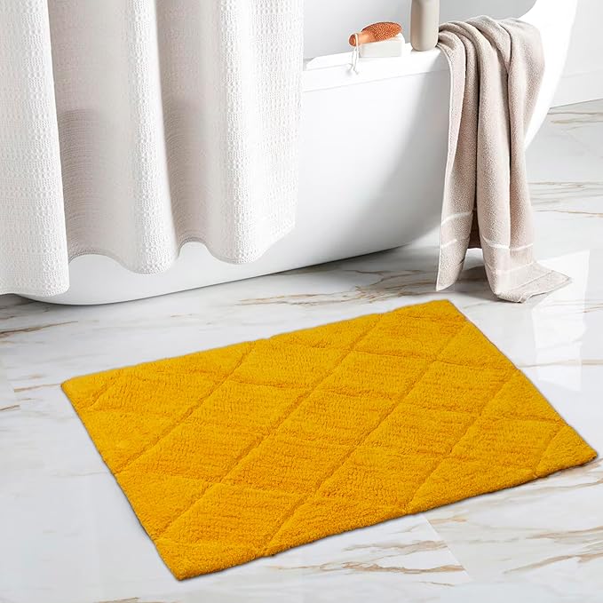 C23 Luxury 2200 GSM Heavyweight Bath Mat | 100% Tufted Cotton | 20"x32" Mustard Yellow Thick & Plush Bathroom Rug | Ultra-Absorbent, Quick Dry, Anti-Slip Natural Latex Back, Machine Washable, 1 Piece