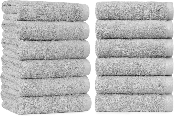 Amazon Basics Soft and Thick Cotton Hand Towels, 16" x 26", Gray, 12-Pack