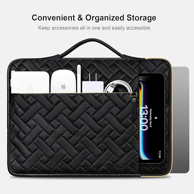 Lacdo 360° Protective Laptop Sleeve Case for 13 inch New MacBook Air M4 A3240 2025, M3 A3113, M2 A2681, M1 A2337 A2179 A1932 2024-2018 | 13 inch MacBook Pro M2/M1 A2338 A2251 A2289 Bag, Elegant Black