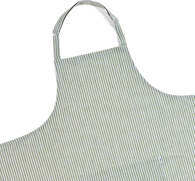 Solino Home 100% Pure Linen Apron for Women & Men - Full Midi Bib Apron Adjustable Neck Strap with Center Pockets for Kitchen