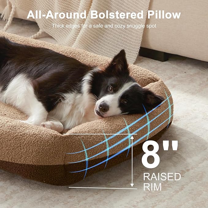 FURTIME Washable Dog Bed Extra Large Sized Dogs, Washable Comfy Fluffy XL Dog Bed, Removable Zipper Cover Machine Wash, Soft Sleeping Bed Durable Pet Cuddler with Anti-Slip Bottom, 42"x30"x8", Brown