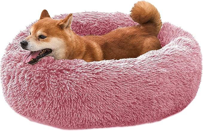 Comfort Donut Dog Bed for Small Dogs, Cat Bed & Pet Bed for Indoor Use, Medium Size with Soft Plush, Round Dog Beds for Large Dogs and Cats(Rubber Red,24''Lx24''Wx8''Th)