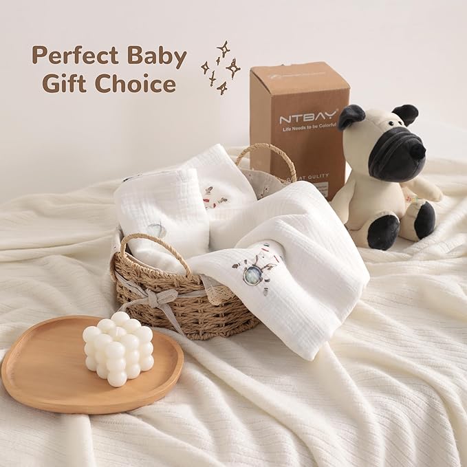 NTBAY 2 Layer Muslin Cotton Baby Swaddle Blanket, 42x60 Soft and Breathable Receiving for Newborns and Infants, Perfect for Crib, Stroller, Travel, Lightweight Nursery Blanket, Astronaut's Journey