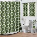 Culudea Sage Green Quatrefoil Moroccan Plaid Waffle Textured Cloth Shower Curtain Set, Four Leaf Clover Retro Grid Geometric Bathroom Window Waterproof Shower Curtains for Bathroom Decor