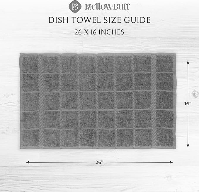Mellow Buff 100% Cotton Terry Dish Cloth & Dish Towel, 6 Pack, Super Soft and Absorbent Kitchen Towels, Perfect for Kitchen Cleaning and Dish Washing (Grey (DT and DC Combo))