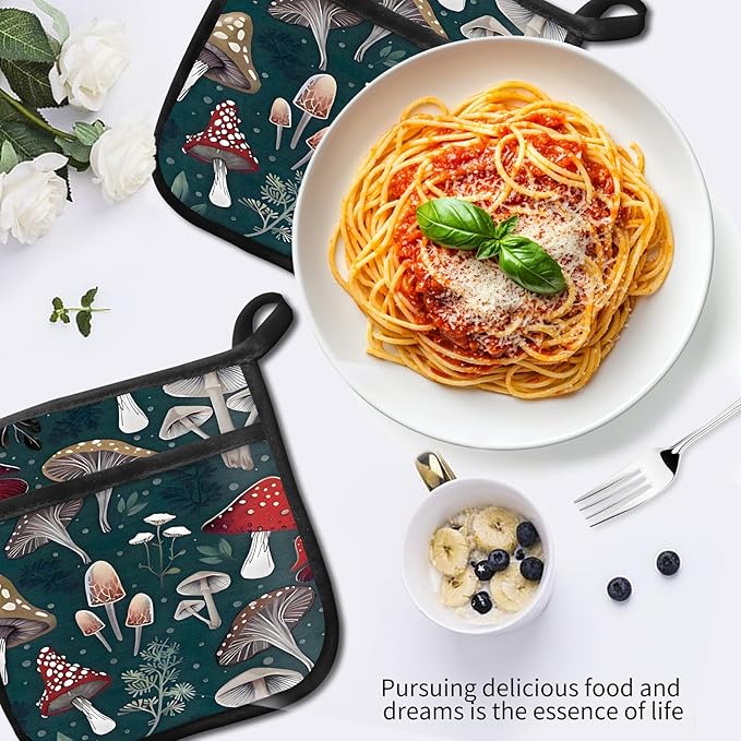 2 Pack Pot Holders for Kitchen Clearance, Cute Hot Pads, Funny Oven Pot Holders, Potholders Sets for Kitchen Heat Resistant Funny Mushrooms