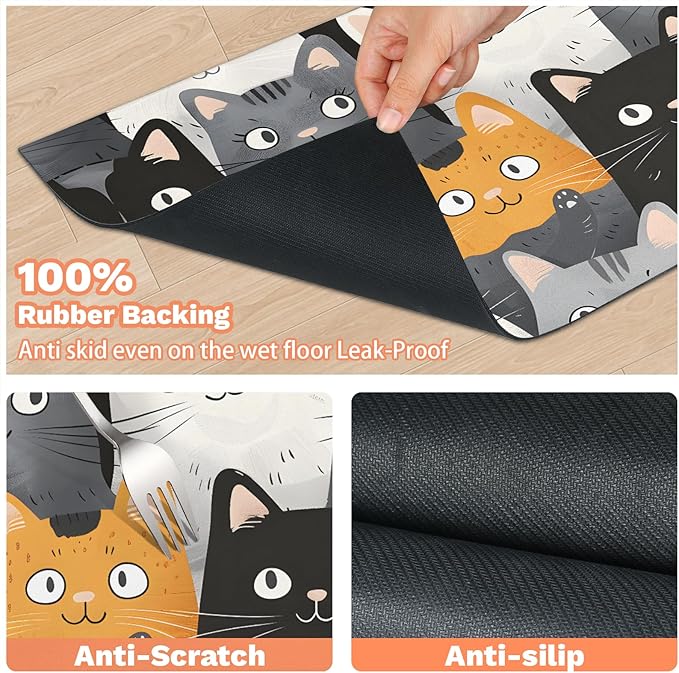 Eizlang Dog Cat Food Mat,12"x20" Inches Rapid Absorbent Pet Feeding Mat,Pets Placemat Water Bowl Mats with Rubber Backing,No Stains Cat Dog Feeding Mats Indoor,Pet Accessories Supplies,Cartoon Cats