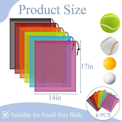 6PCS Multicolor Mesh Bag Drawstring, 14 x 17 Inch Net Bag with Lock, Multipurpose Storage Bags for Gym, Laundry, Balls, Beach and Toys
