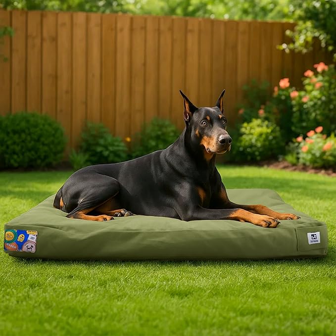 Sytopia 42 Inch Canvas Outdoor Dog Bed for Extra Large Dogs, Waterproof Washable Removable Cover, Indoor Patio Pet Pad, Green