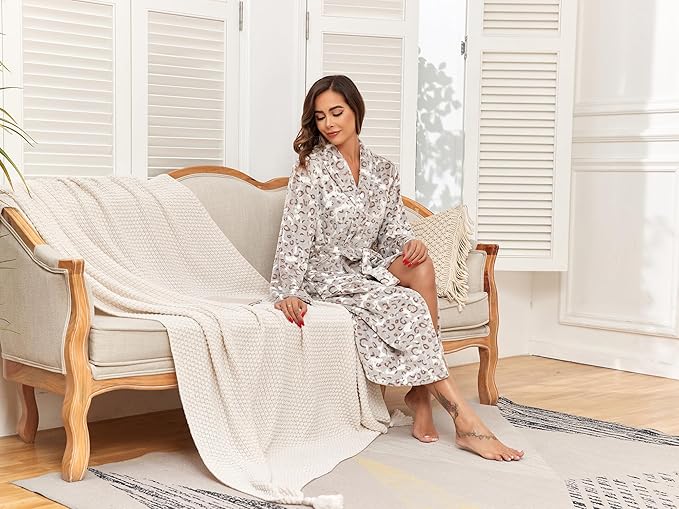 RONGTAI Womens Bathrobe Ladies Fleece Plush Warm Long Robes Fleece Nightgown Sleepwear