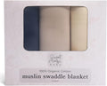 Sweet Acorn Muslin Swaddle Blanket – Soft Cotton Muslin Baby Blanket for Newborns, Infants, and Toddlers, All-Season Comfort Baby Essential - Blue, Grey, White