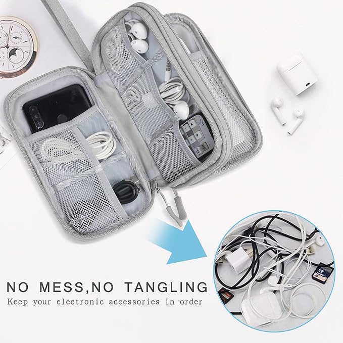 Skycase Electronic Organizer Travel Case - Waterproof Travel Cord Pouches for Organization, Cable Organizer, All-in-One Double Layers Storage Bag for Accessories, Charger, Cable, Grey-1