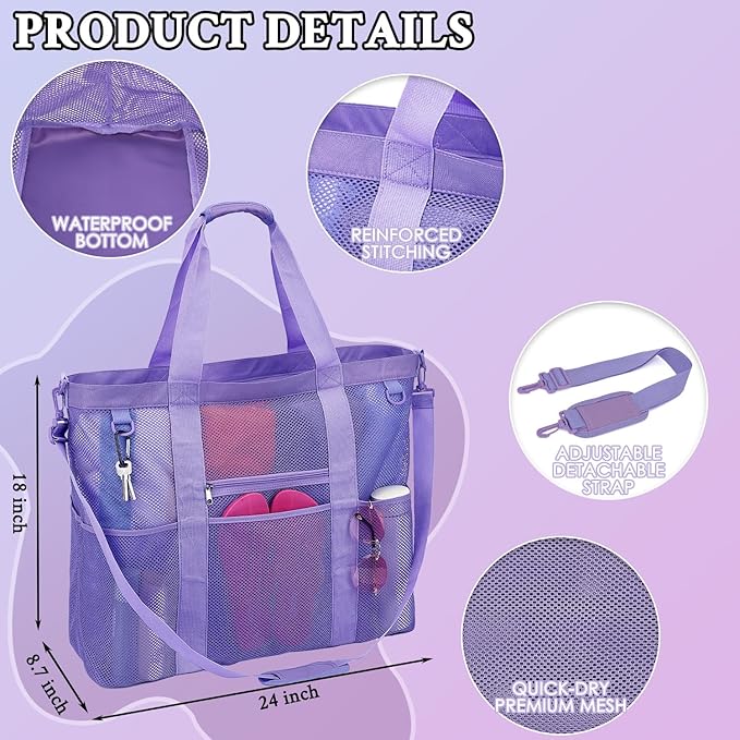 GYEUKHAM Mesh Beach Bag - Large Beach Tote Bag with Multiple Pockets for Family Beach Bag for Toys & Vacation Essentials