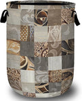 Geometric Patchwork Laundry Basket with Sturdy Handles, Collapsible Oxford Cloth Laundry Hamper Organizer Basket for Bathroom Bedroom 15.7x20 Inch